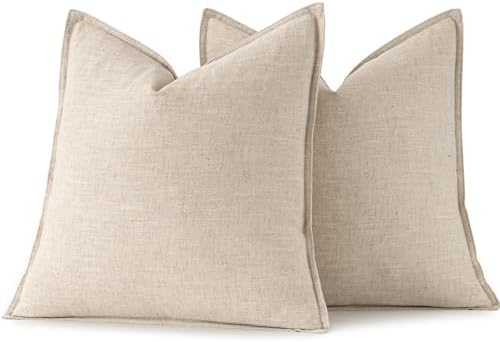 Soft 18x18 Linen Pillow Covers Natural Beige Boho Farmhouse Decor