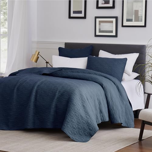 Navy Blue Cotton Quilt Set for California King Bed