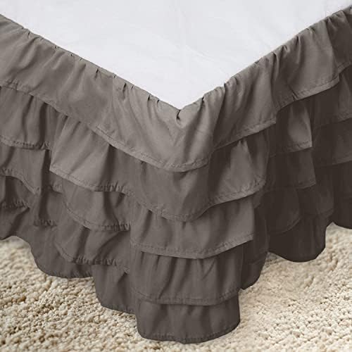 Elegant Multi-Ruffle Bed Skirt 1500 TC Mink Gray