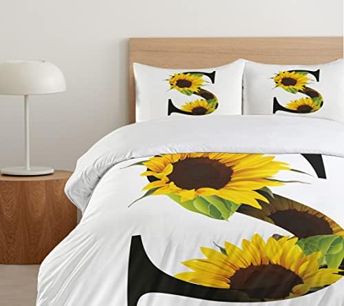Ambesonne Duvet Cover Pillow Sham Set S Twin Sunflowers on Dark Fabric