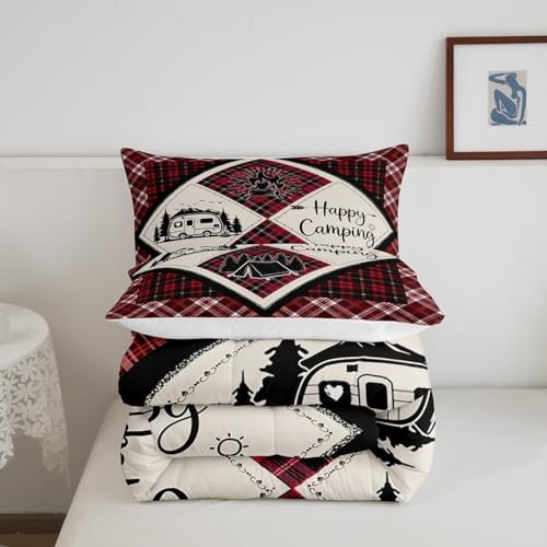 Feelyou Camper Comforter Set Twin Black Red