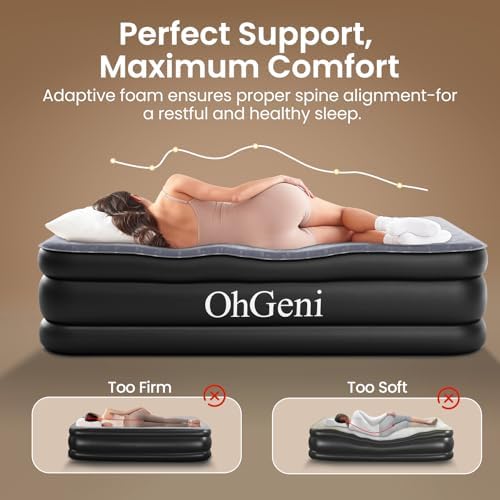 OhGeni Twin Air Mattress - Comfortable Sleep with Built-in Pump Support