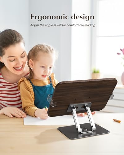 Adjustable 360-Degree Hands-Free Foldable Book Stand with Expandable Page Clips