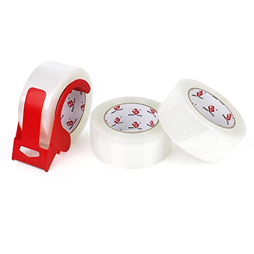 BOMEI PACK 3 Roll Clear Tape with Dispenser Heavy Duty Packaging Shipping Solution