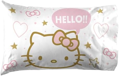Jay Franco Hello Kitty Twin Sheet Set - 3 Piece Microfiber Stars Hearts Bedding