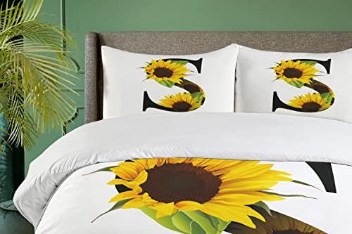 Ambesonne Duvet Cover Pillow Sham Set S Twin Sunflowers on Dark Fabric