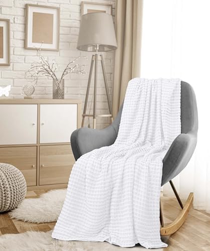 Utopia Bedding White 100Cotton Waffle Blanket 90x90 Queen - Lightweight Breathable Soft Machine Washable
