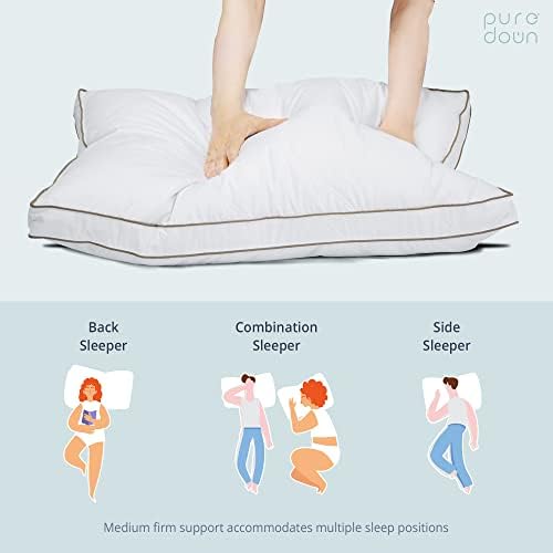 PureDown Goose Down Bed Pillow - Luxury Queen Set of 2