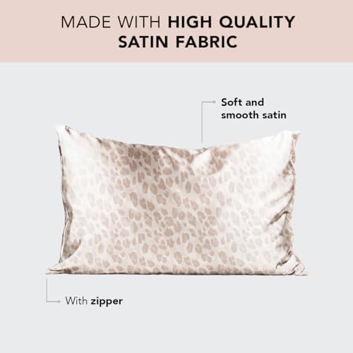 Kitsch Hypersoft Satin Pillowcase with Zipper Leopard Design Cooling Gently on Hair Skin