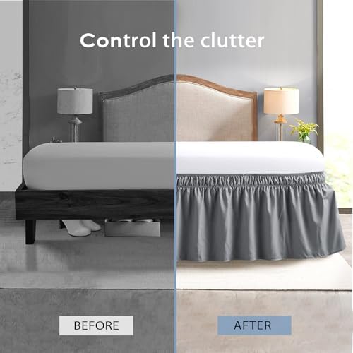 FreshCulture Queen Bed Skirt Elastic Wrap Around Bed Skirt Queen Size