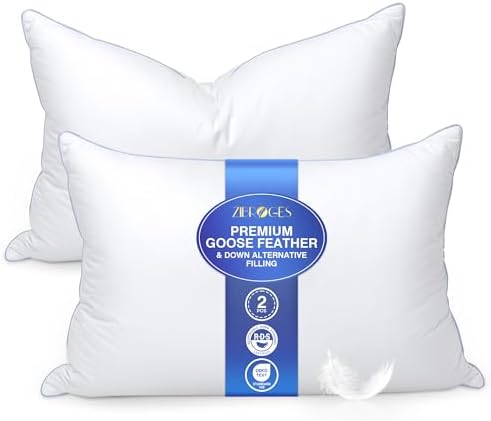 Luxury Goose Feather Pillow with 60 Down Fill