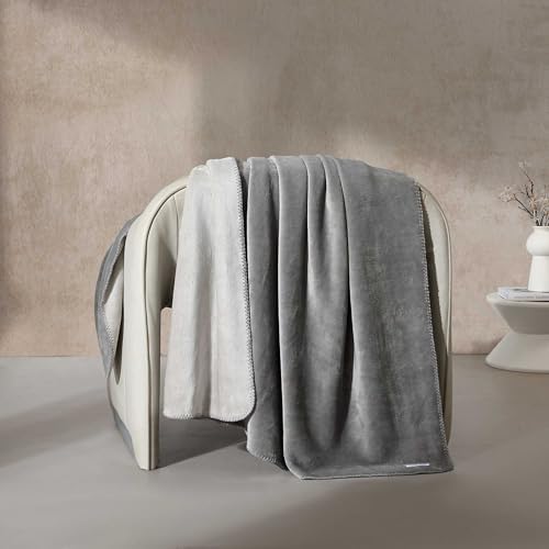 Calvin Klein Reversible Solid Grey Throw Blanket 50x70
