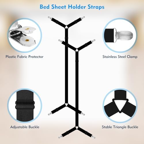 Adjustable Bed Sheet Straps 2Pcs Black for Mattress Cover