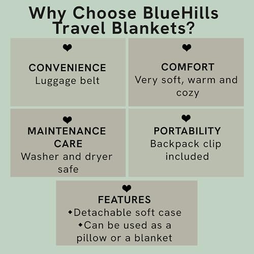 BlueHills 2-Pack Premium Soft Travel Blanket Pillow for Airplane More