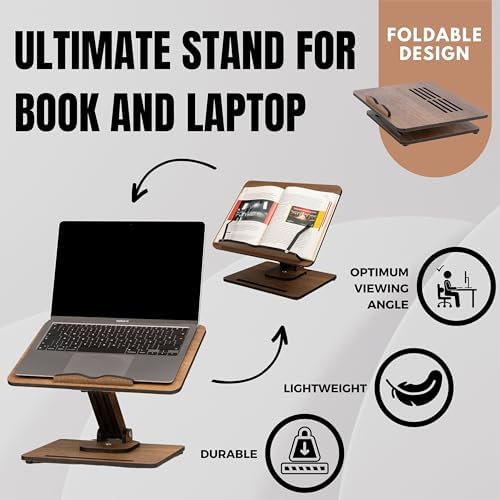 360 Adjustable Wooden Book Stand with Page Clips