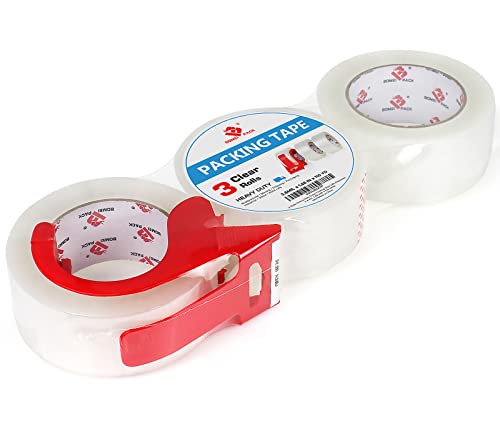 BOMEI PACK 3 Roll Clear Tape with Dispenser Heavy Duty Packaging Shipping Solution