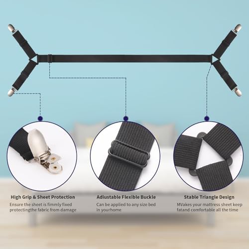 Luyena Bed Sheet Straps 3 PCS Black Adjustable Cross