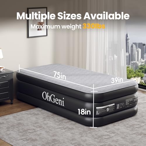 OhGeni Twin Air Mattress - Comfortable Sleep with Built-in Pump Support