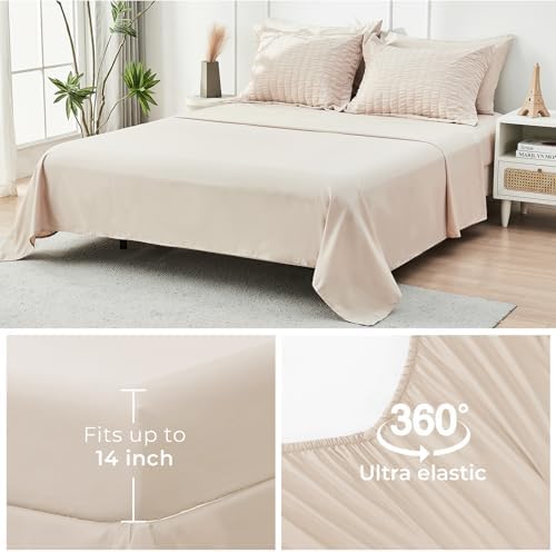 Luxury Queen Bedding Set - Beige Seersucker Comforter More