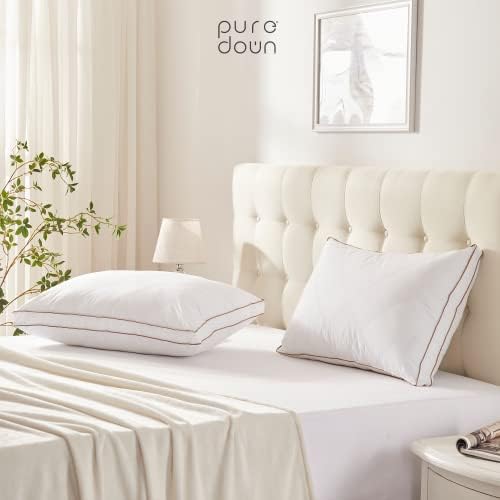 PureDown Goose Down Bed Pillow - Luxury Queen Set of 2