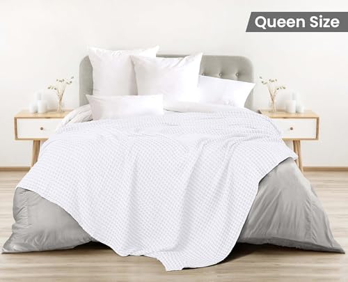 Utopia Bedding White 100Cotton Waffle Blanket 90x90 Queen - Lightweight Breathable Soft Machine Washable
