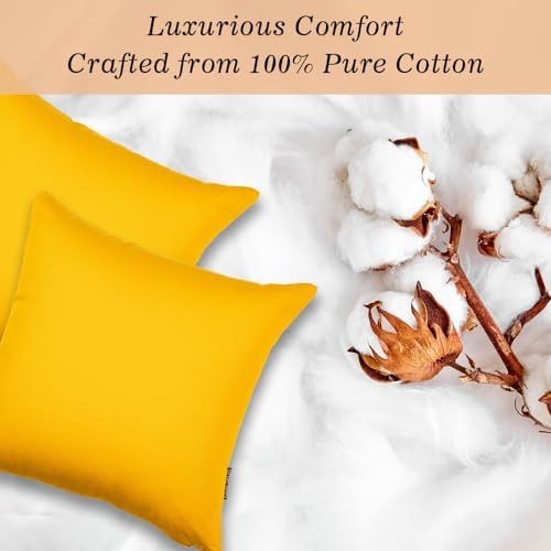 18x18 Luxury Cotton Pillow Covers Rustic Farmhouse Style Mustard Yellow Set of 2