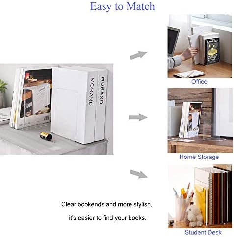 MerryNine Acrylic Clear Bookends with Non-Slip Mats