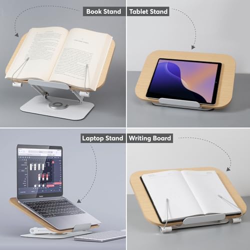 Adjustable 360 Wood Aluminum Book Stand with Folding Design for Kitchen Study