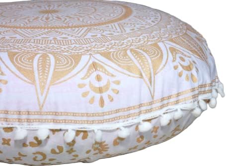 CRAFT KALA 22 Round Mandala Pillow Cover with Tassel