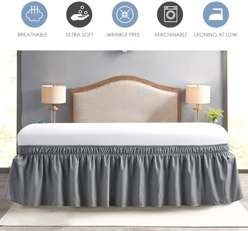 FreshCulture Queen Bed Skirt Elastic Wrap Around Bed Skirt Queen Size