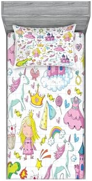 Ambesonne Cartoon Fitted Sheet Pillow Sham Set