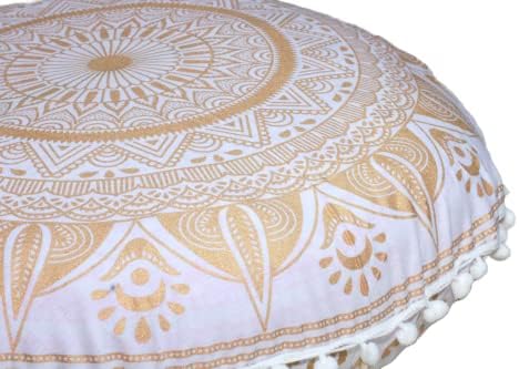 CRAFT KALA 22 Round Mandala Pillow Cover with Tassel