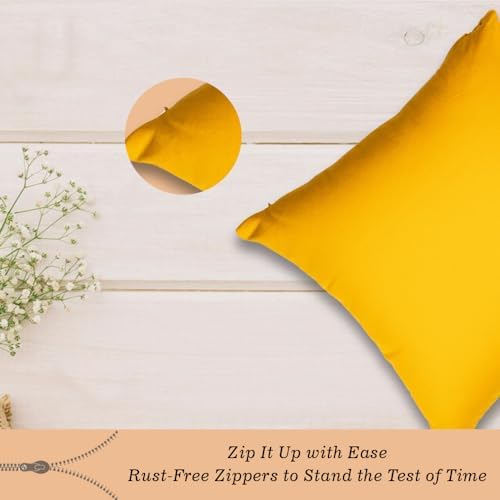 18x18 Luxury Cotton Pillow Covers Rustic Farmhouse Style Mustard Yellow Set of 2