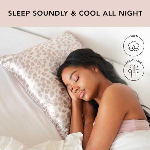 Kitsch Hypersoft Satin Pillowcase with Zipper Leopard Design Cooling Gently on Hair Skin