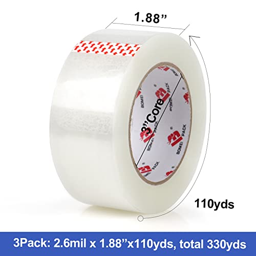 BOMEI PACK 3 Roll Clear Tape with Dispenser Heavy Duty Packaging Shipping Solution