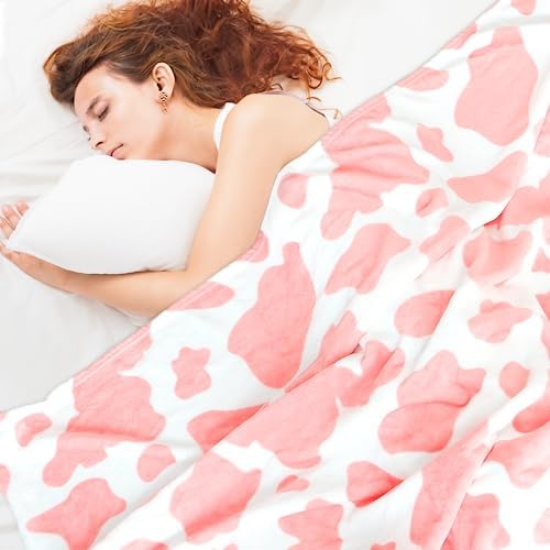 HSEEC Pink Cow Throw Blanket Cozy Fuzzy