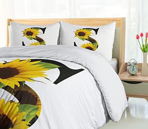 Ambesonne Duvet Cover Pillow Sham Set S Twin Sunflowers on Dark Fabric