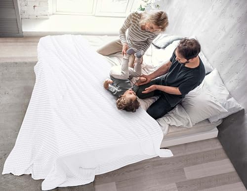 Utopia Bedding White 100Cotton Waffle Blanket 90x90 Queen - Lightweight Breathable Soft Machine Washable