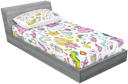 Ambesonne Cartoon Fitted Sheet Pillow Sham Set