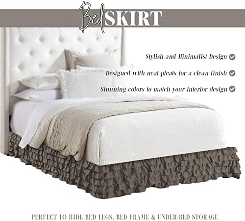 Elegant Multi-Ruffle Bed Skirt 1500 TC Mink Gray