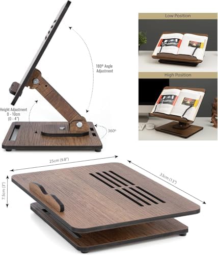 360 Adjustable Wooden Book Stand with Page Clips