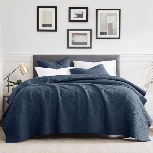 Navy Blue Cotton Quilt Set for California King Bed