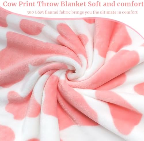 HSEEC Pink Cow Throw Blanket Cozy Fuzzy