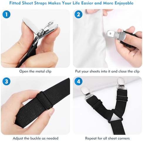Adjustable Bed Sheet Straps 2Pcs Black for Mattress Cover