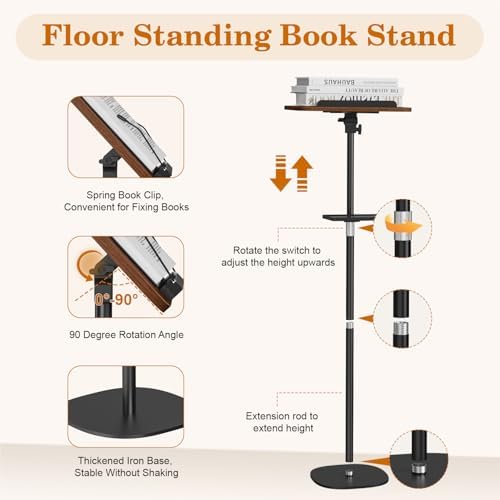 Snughome Adjustable Floor Book Stand with Removable Tray