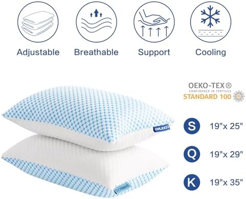 EASELAND Firm Pillow Shredded Memory Foam Adjustable Loft 2 Pack