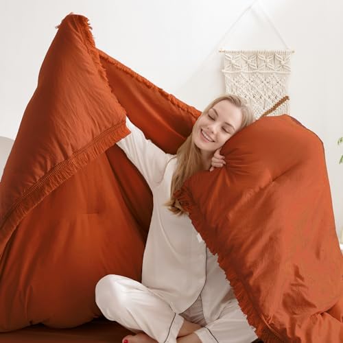 Andency Boho Tassel Comforter Set King Size Burnt Orange