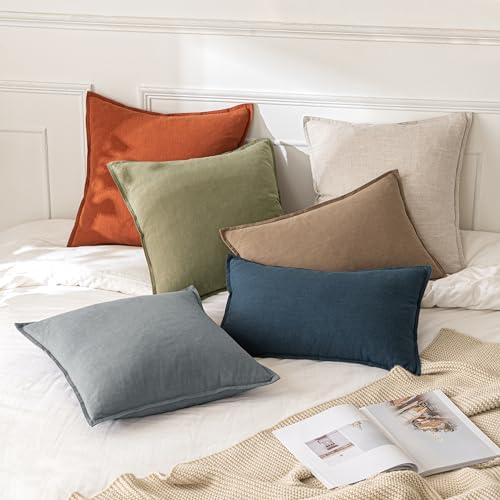 Soft 18x18 Linen Pillow Covers Natural Beige Boho Farmhouse Decor