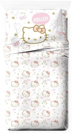 Jay Franco Hello Kitty Twin Sheet Set - 3 Piece Microfiber Stars Hearts Bedding