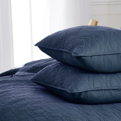 Navy Blue Cotton Quilt Set for California King Bed